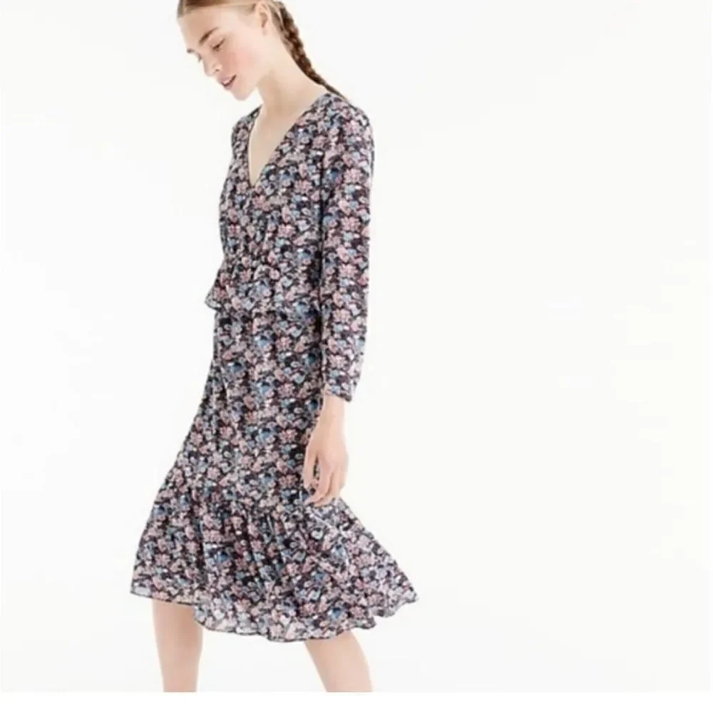 J. CREW Ruffle Hem Dress Paisley Floral